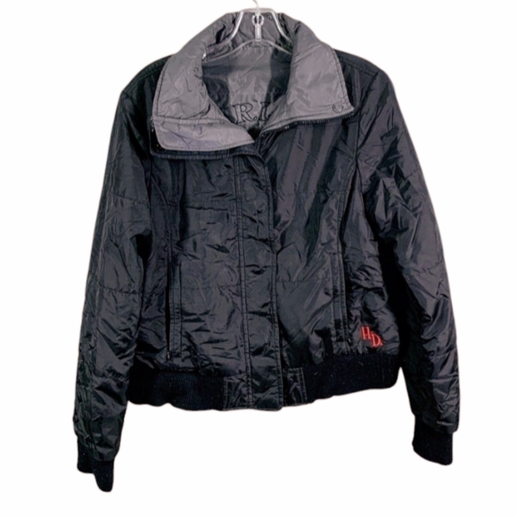Harley-Davidson *Women's Black Full-Zip Embroidered Bomber Jacket (sz/L) - Picture 4 of 8